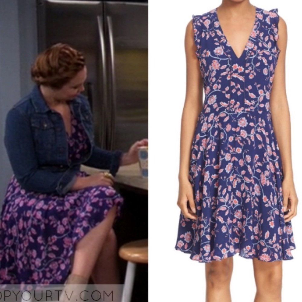Rebecca Taylor silk Navy Floral Mini Dress size 2 - Picture 3 of 9